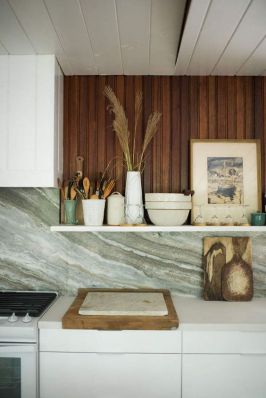 HGTV Restored by the Fords / Antique bread board and marble slab : Garden Style Living / Design : Leanne Ford Interiors / Photo : Alexandra Ribar